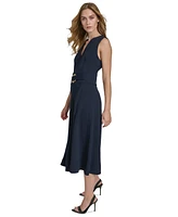 Halston Women's Split-Neck Sleeveless A-Line Dress