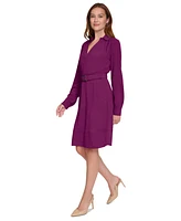 Calvin Klein Women's Belted A-Line Long-Sleeve Dress