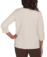 Alfred Dunner Petite Split-Neck Embellished 3/4-Sleeve Top