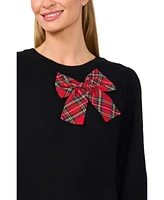 CeCe Women's Plaid Bow Crew Neck Sweater