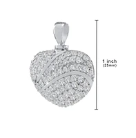 Sterling Silver .925 Cremation White Stone Heart 1 inch Pendant with 18 inch Necklace