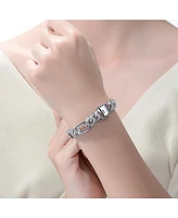Men's Sterling Silver White Gold Plated with Iced Out Cubic Zirconia Oblong Curb Chain Bracelet