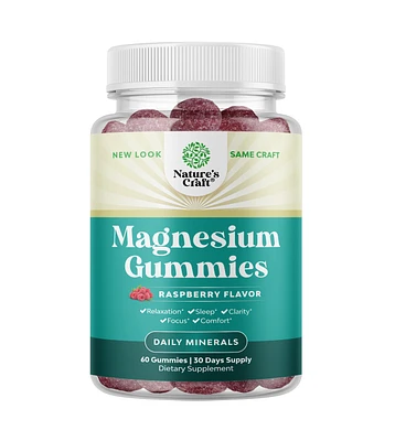 Nature's Craft Magnesium Gummies, Sleep & Relaxation Support Gummies, Rasperry Flavor, Nature's Craft, 60ct