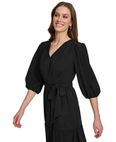 Dkny Women's Balloon-Sleeve Tie-Waist Tiered Dress