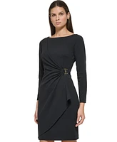 Dkny Women's Side-Ruched D-Buckle Boat-Neck Dress