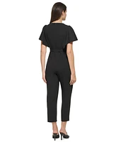 Dkny Women's Cropped Flutter-Sleeve Belted Jumpsuit