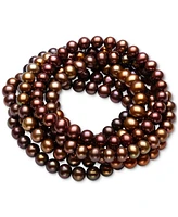 Belle de Mer 7-Pc. Set Dyed Chocolate Cultured Freshwater Baroque Pearl (6-7mm) Stretch Bracelets