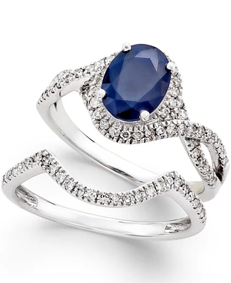 Sapphire (1-1/2 ct. t.w.) and Diamond (3/8 ct. t.w.) Bridal Set of 2 Rings in 14k White Gold