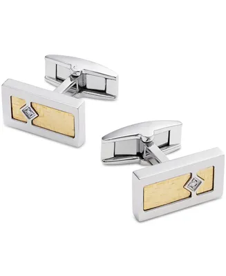 Men's Diamond Accent Cufflinks in Stainless Steel with 18k Gold Inlay