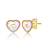 GiGiGirl Sterling Silver 14K Gold Plated Sprinkled Donut Heart Halo Stud Earrings