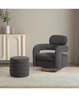 WestinTrends Mid-Century Modern Faux Sherpa Swivel Barrel Accent Chair With Storage Ottoman