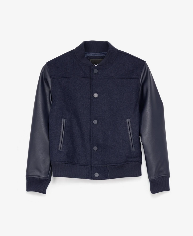 X Ray Boys Wool Varsity Bomber Jacket With Grainy Pu Sleevees