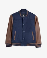 Boy's Wool Varsity Bomber Jacket With Grainy Pu Sleevees