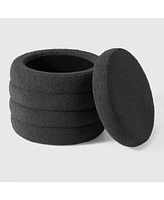 WestinTrends Mid-Century Modern Faux Sherpa Round Storage Ottoman