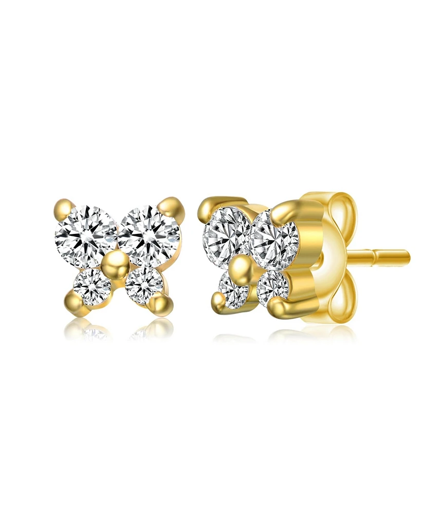 GiGiGirl Sterling Silver 14K Gold Plated Cubic Zirconia Four-Stone Butterfly Cluster Stud Earrings