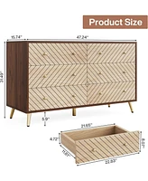 Tribesigns 47-Inch Dresser for Bedroom with 6 Drawers, Double Wide Chest of Drawers with Gold Legs, Wood and Metal Storage Dresser for Closet, 6-Drawe