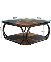 Tribesigns Coffee Table with Open Storage Shelf for Living Room, 39 Inch Large Wood Center Table Square Low Coffee Tables 2 Tier Farmhouse Tea Table w