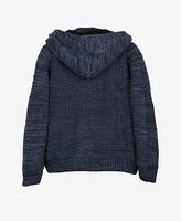 Boy's Hooded Faux Shearling Lining Full Zip Sweater With Moto Design Arm Piece