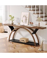 Tribesigns 70.87" Console Tables for Entryway, Narrow Long Entryway Table with Storage Shelf, 2-Tier Rustic Sofa Half Moon Frame Hallwa