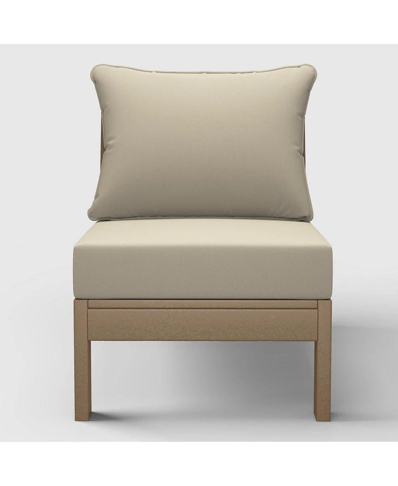 WestinTrends Outdoor Hdpe Deep Seating Modular Armless Patio Weathered Wood Chair with Cushions