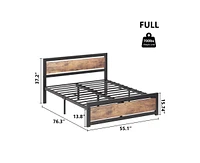 gaomon Industrial Full Size Bed Frame, Full Bed Platform with Wooden Headboard No Box Spring Needed