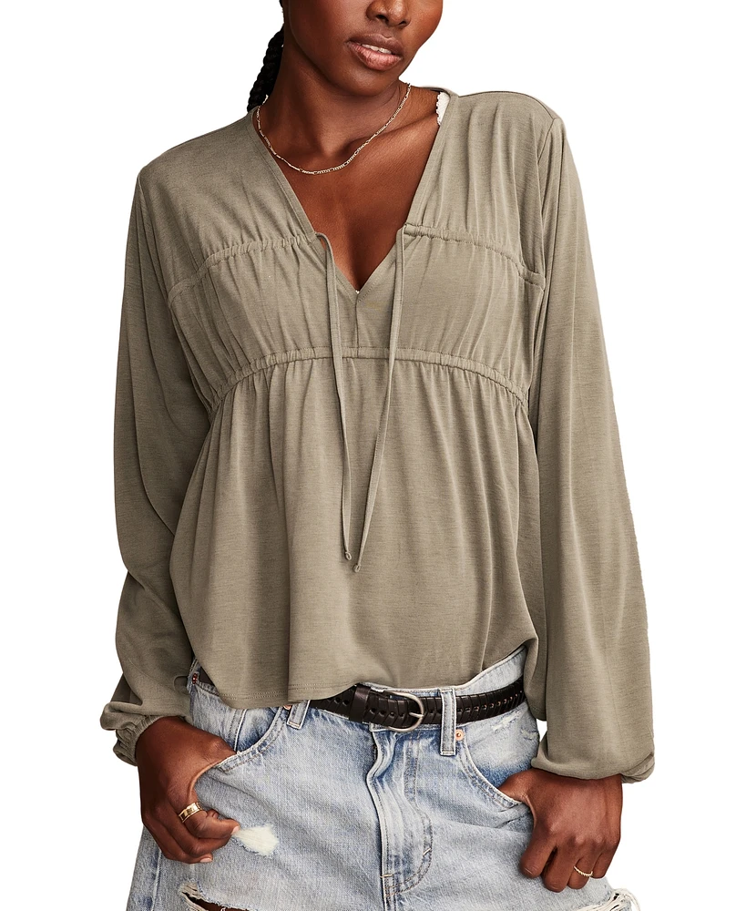 Lucky Brand Women's Shirred Tie-Front Sandwash Top