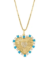 Effy Turquoise & Diamond (1/8 ct. t.w.) Sunray Heart 18" Pendant Necklace in 14k Gold