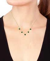 Effy Malachite Heart Dangle Paperclip Link 16" Collar Necklace in 14k Gold