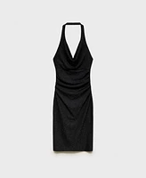 Mango Women's Draped Neck Lurex Dress