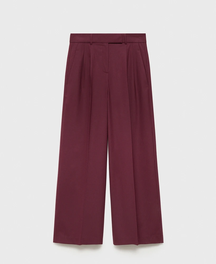 Mango Women's Wide Leg Pleated Wool Trousers