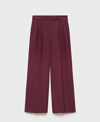 Mango Women's Wide Leg Pleated Wool Trousers