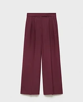 Mango Women's Wide Leg Pleated Wool Trousers