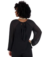 Kasper Women's V-Neck Raglan-Long-Sleeve Blouse