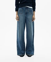 Mango Women's Pockets Detail Wide Leg Jeans