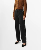 Mango Women's Studs Detail Straight-Fit Jeans