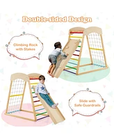 Gouun 6-in-1 Jungle Gym Wooden Indoor Playground with Double-Sided Ramp and Monkey Bars