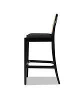 30.5" Curved Back Rattan Bar Stool, Set of 2,Upholstered Chairs Ivory White Fabric-The Pop Home