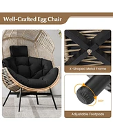 Gouun Wicker Oversized Egg Style Chair with Cushions and Headrest
