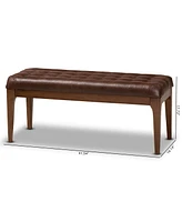 Baxton Studio Walsh Mid-Century Modern Dark Brown Leather-Effect Polyester Fabric Upholstered and Walnut Brown Finished Wood Dining Bench