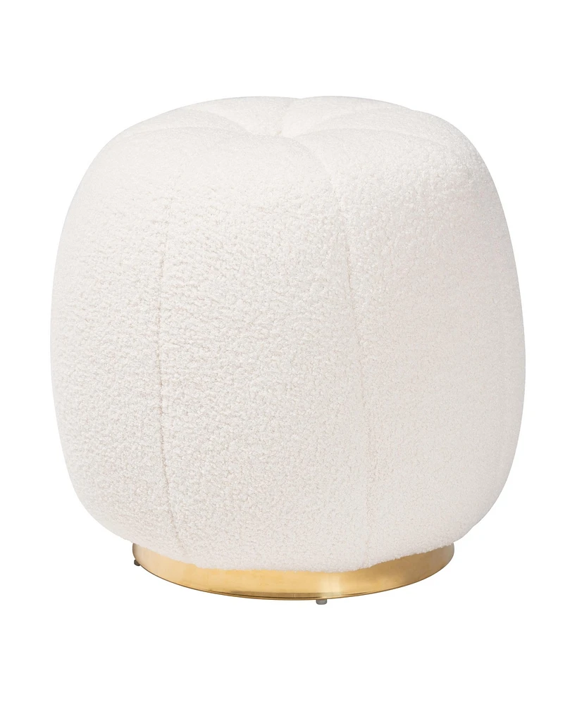 bali & pari Baxton Studio Raelynn Modern and Contemporary Ivory Boucle Upholstered and Gold Metal Ottoman