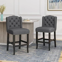 The Pop Home Set of 2 Wingback Counter Stools with Button-Tufted Back & Nailhead Accents-The