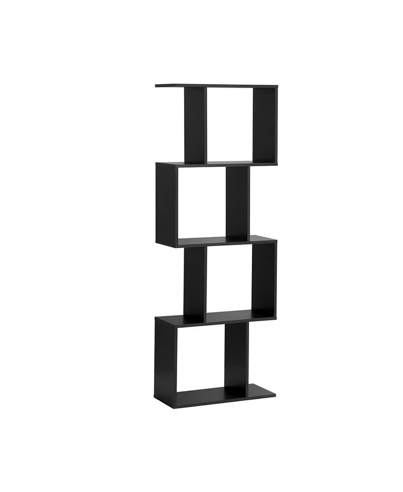 Gouun 4 Tiers Wooden S-Shaped Bookcase for Living Room Bedroom Office-4-Tier