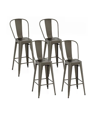 Gouun 30 Inch Height Set of 4 High Back Metal Industrial Bar Stools