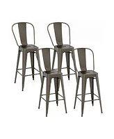 Gouun 30 Inch Height Set of 4 High Back Metal Industrial Bar Stools-Gun