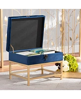 Baxton Studio Aliana Glam and Luxe Navy Blue Velvet Fabric Upholstered and Gold Finished Metal Small Storage Ottoman