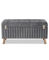 Baxton Studio Hanley Modern and Contemporary Grey Velvet Fabric Upholstered and Walnut Brown Finished Wood Storage Ottoman