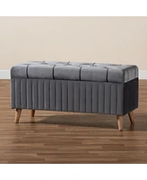 Baxton Studio Hanley Modern and Contemporary Grey Velvet Fabric Upholstered and Walnut Brown Finished Wood Storage Ottoman