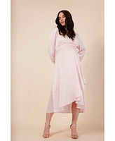 Motherhood Maternity Woven Wrap Long Sleeve Midi Dress