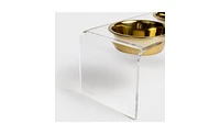 Hiddin Medium Clear Double Bowl Pet Feeder, 1 Quart Gold Bowls