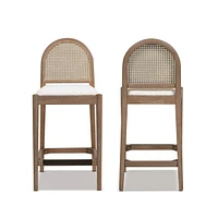 26.5" Curved Back Rattan Counter Bar Stool, Set of 2, Ivory White Boucle-The Pop Home